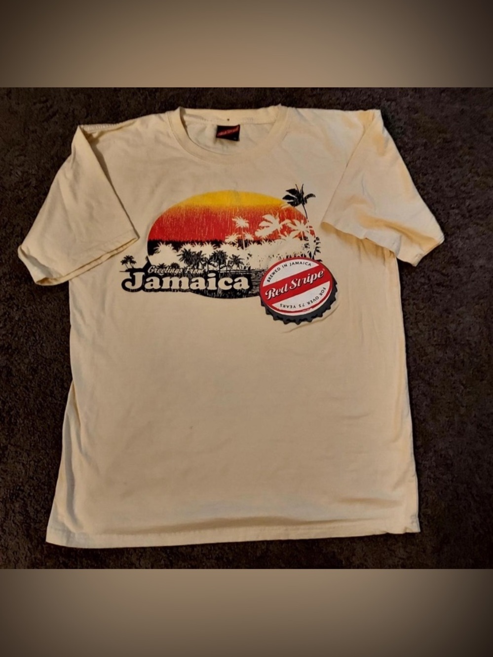 Red Stripe Beer VTG T-Shirt  Jamaica LG Beach Vacation Graphic Tee Resort Island